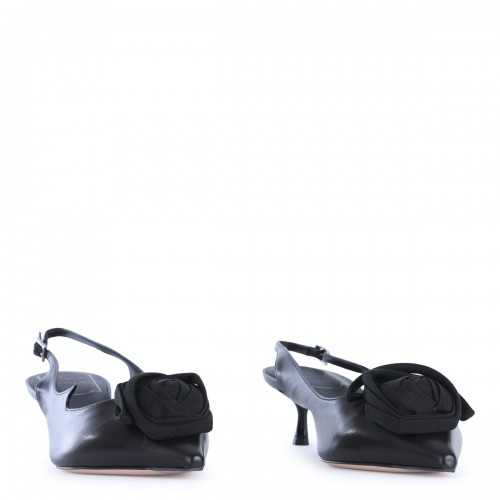BLACK LEATHER I LOVE VIVIER ROSES SLINGBACK FLATS