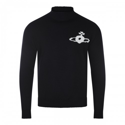 BLACK WOOL FISHERMAN JUMPER