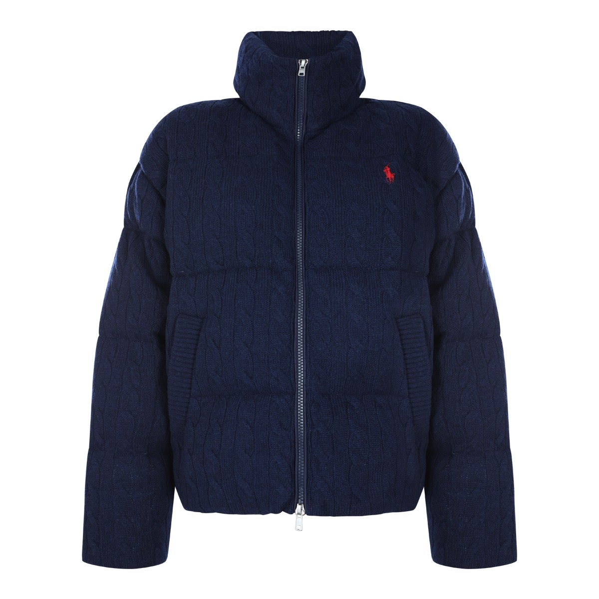 NAVY HEATHER PUFFER CROPPED DOWN JACKET
