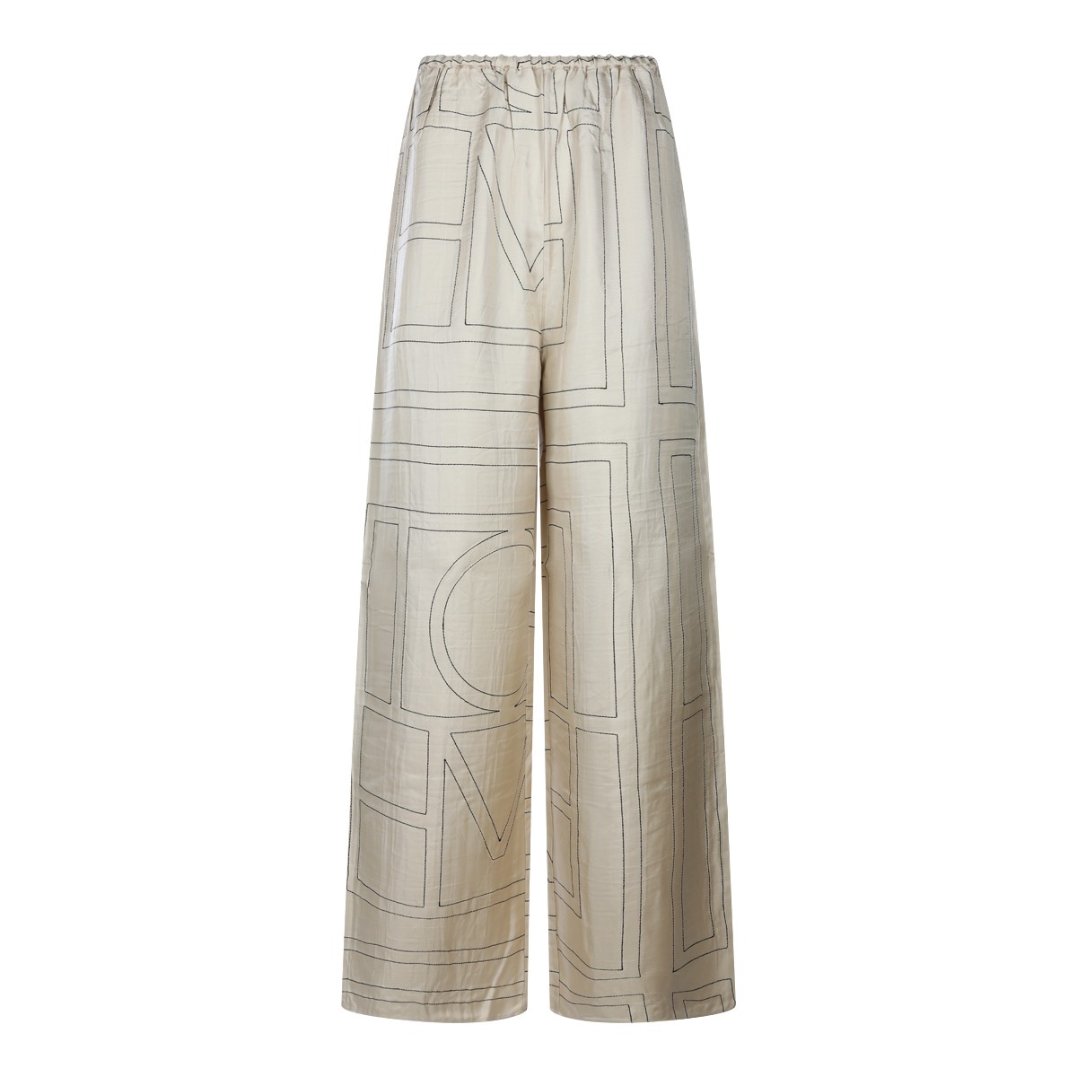 IVORY SILK MONOGRAM PIJAMA PANTS