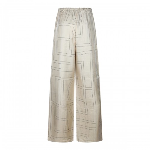 IVORY SILK MONOGRAM PIJAMA PANTS