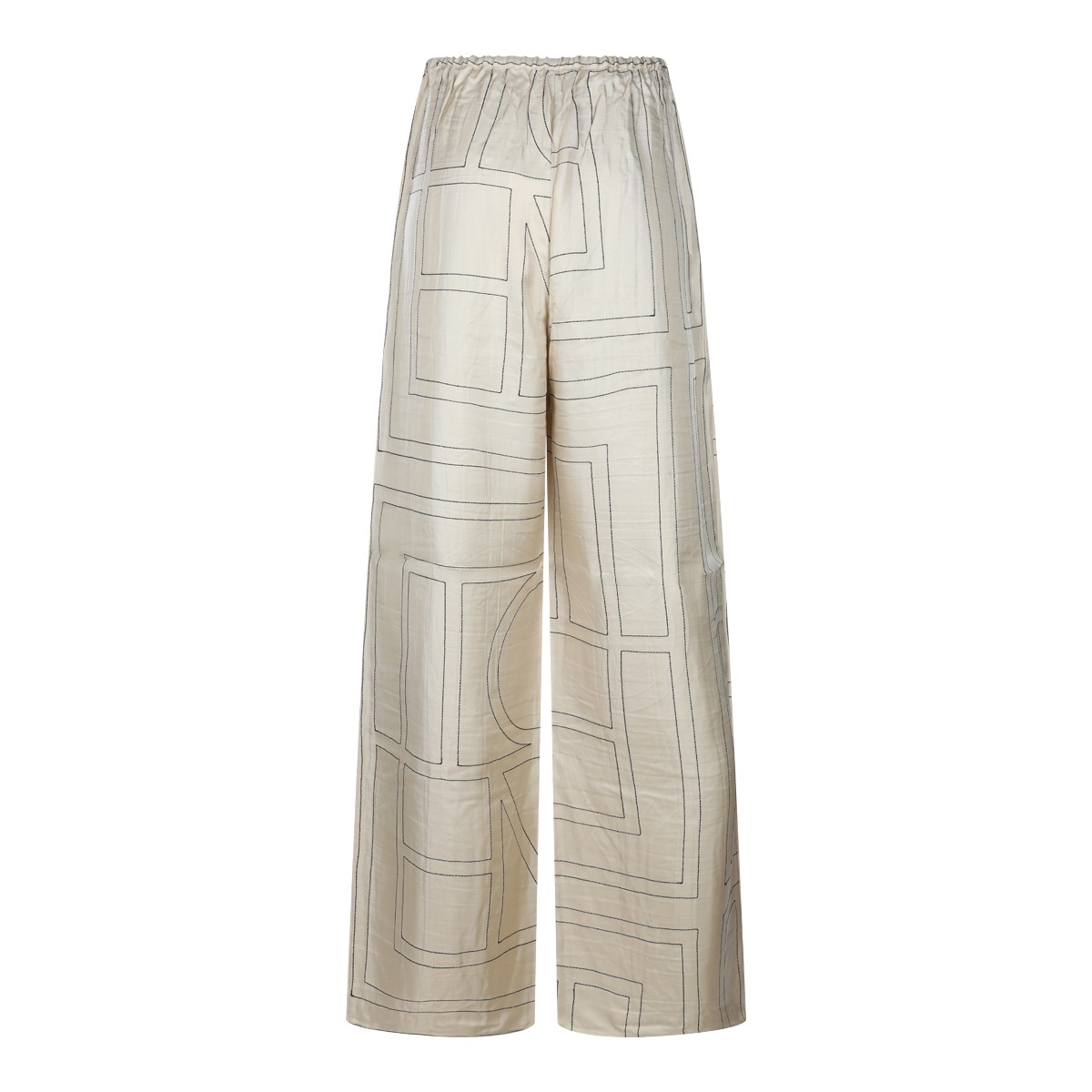 IVORY SILK MONOGRAM PIJAMA PANTS