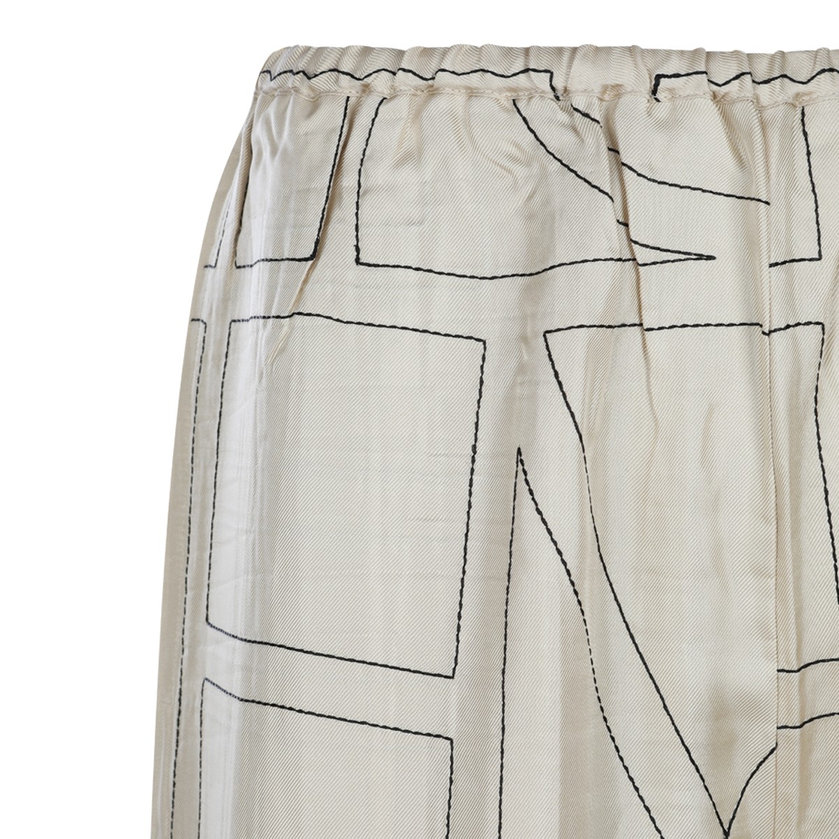 IVORY SILK MONOGRAM PIJAMA PANTS