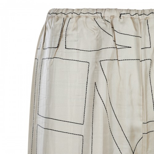IVORY SILK MONOGRAM PIJAMA PANTS