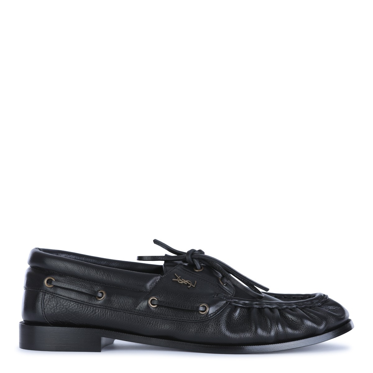 BLACK LEATHER BATEAU LOAFERS