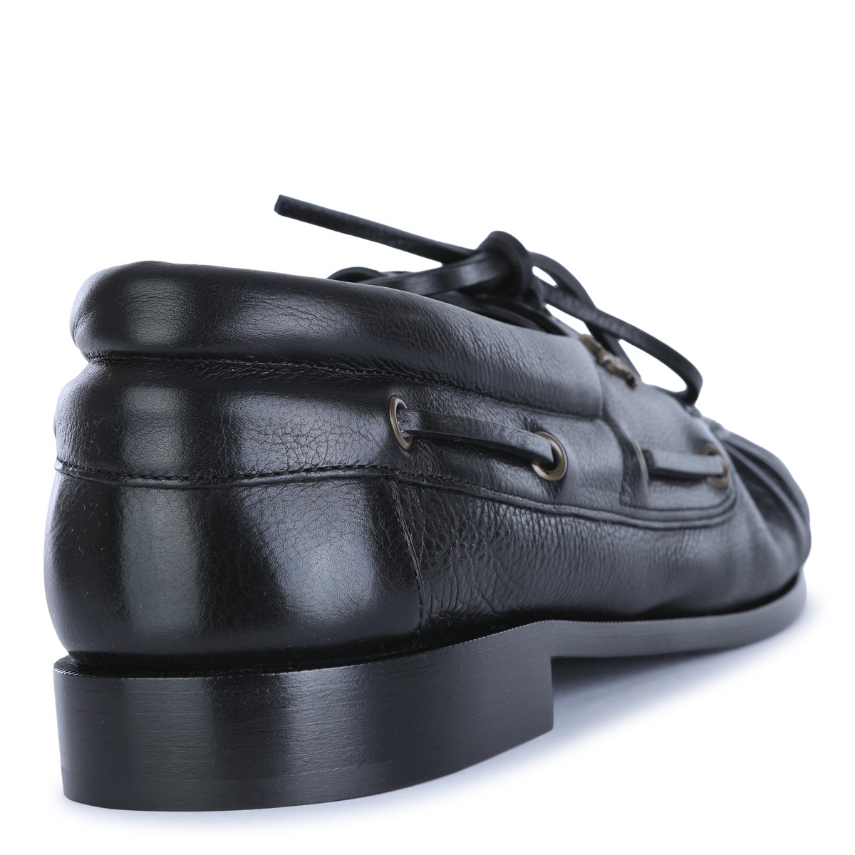 BLACK LEATHER BATEAU LOAFERS