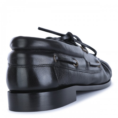 BLACK LEATHER BATEAU LOAFERS