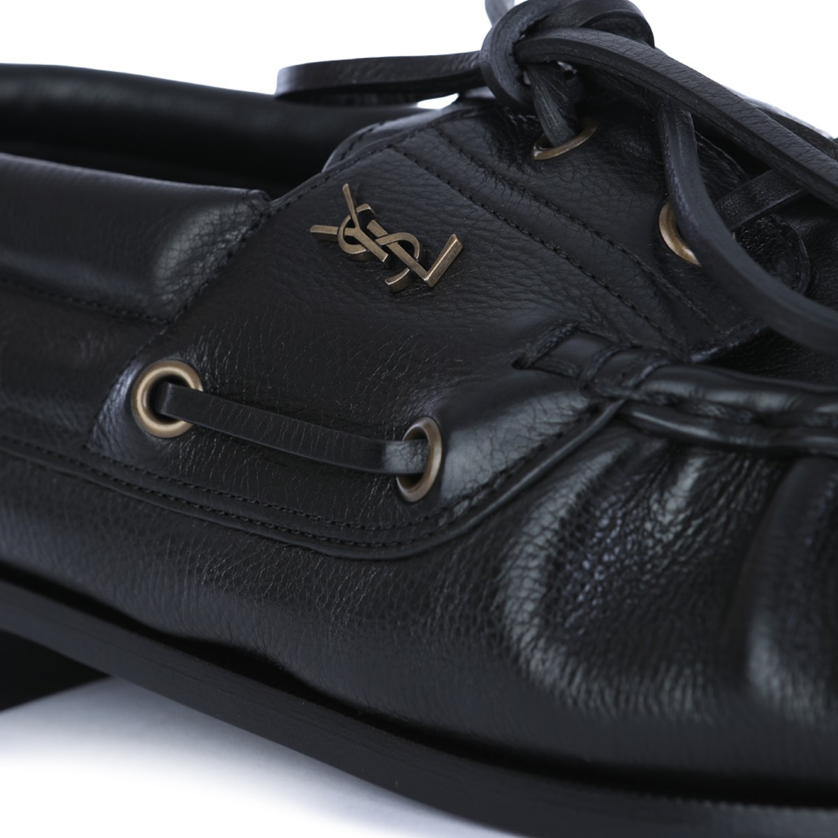 BLACK LEATHER BATEAU LOAFERS