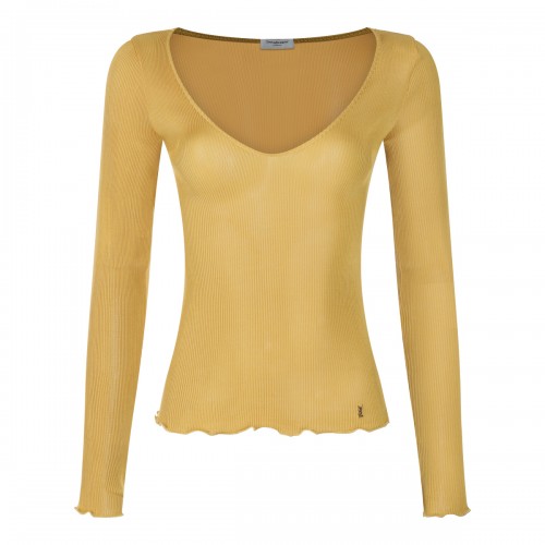 JAUNE SAFRAN SILK LON SLEEVED TOP