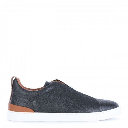 BLACK LEATHER TRIPLE STITCH SNEAKERS