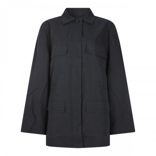 BLACK COTTON BLEND COLLARED...