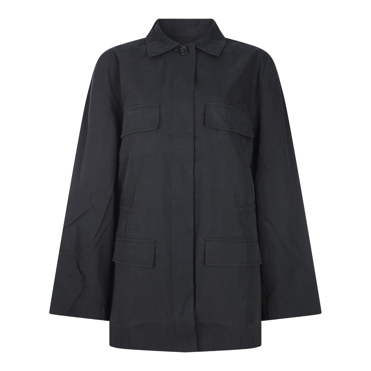BLACK COTTON BLEND COLLARED TRENCH COAT