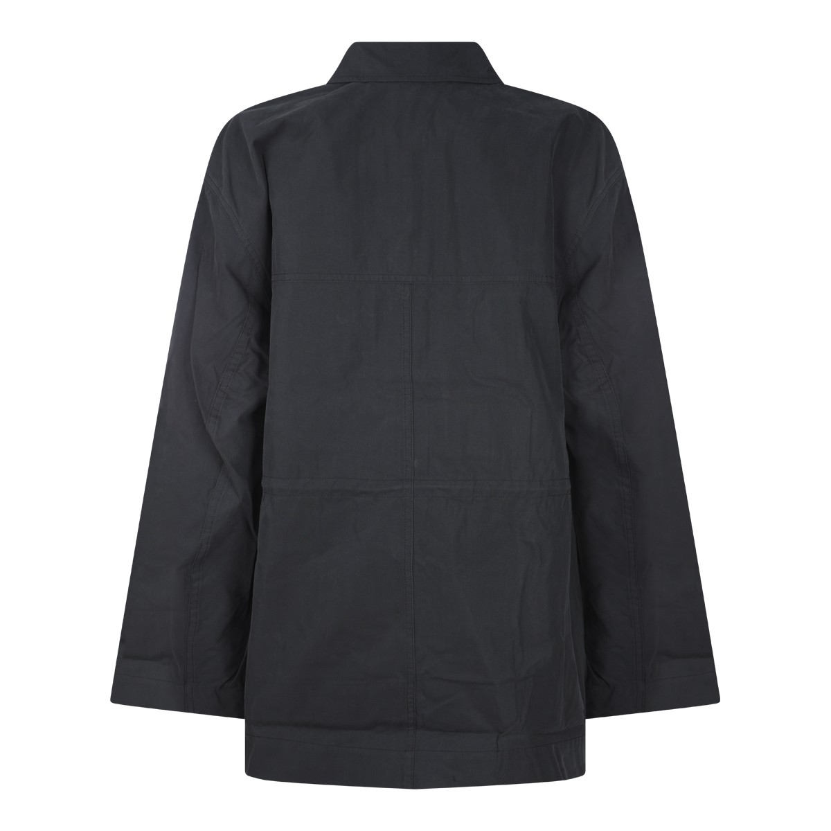 BLACK COTTON BLEND COLLARED TRENCH COAT
