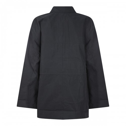 BLACK COTTON BLEND COLLARED TRENCH COAT