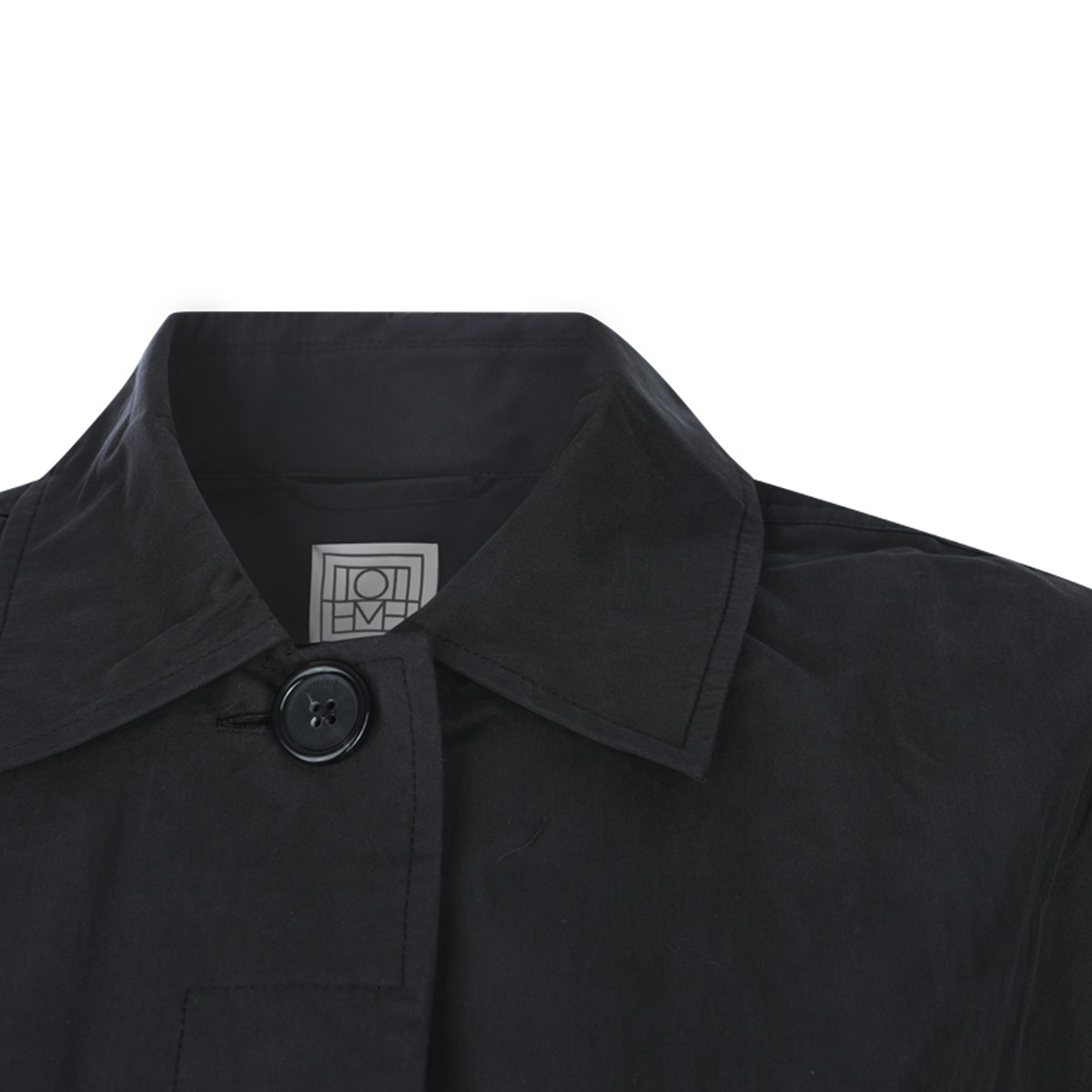 BLACK COTTON BLEND COLLARED TRENCH COAT