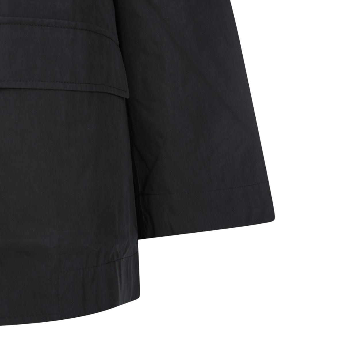 BLACK COTTON BLEND COLLARED TRENCH COAT