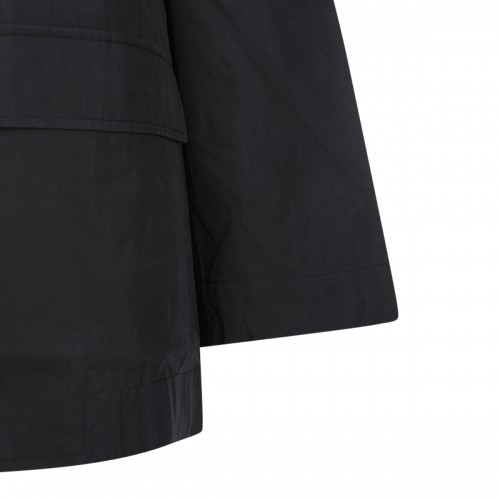 BLACK COTTON BLEND COLLARED TRENCH COAT