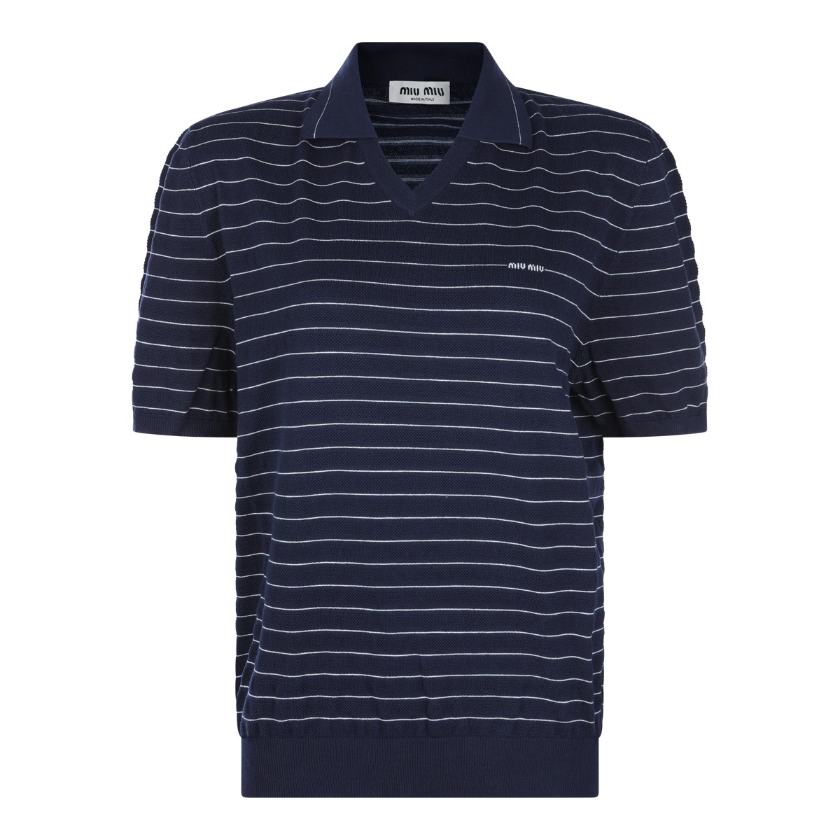 BLUE COTTON STRIPED POLO SWEATER
