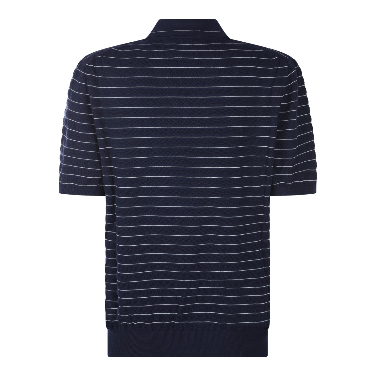 BLUE COTTON STRIPED POLO SWEATER