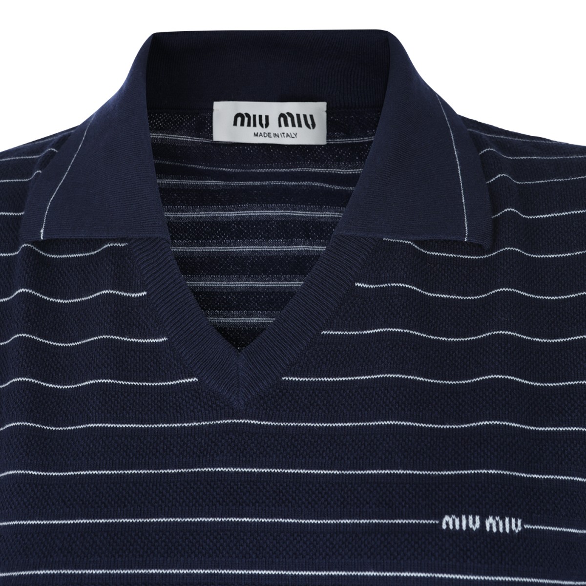 BLUE COTTON STRIPED POLO SWEATER