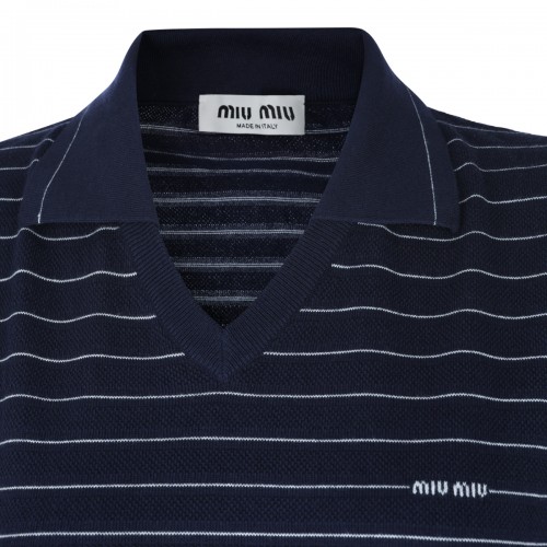 BLUE COTTON STRIPED POLO SWEATER