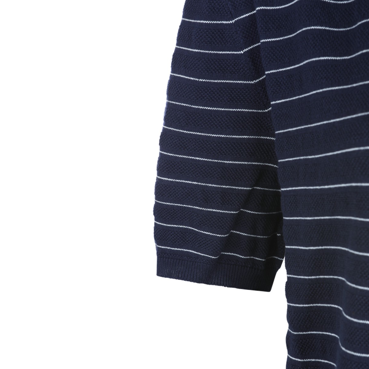 BLUE COTTON STRIPED POLO SWEATER