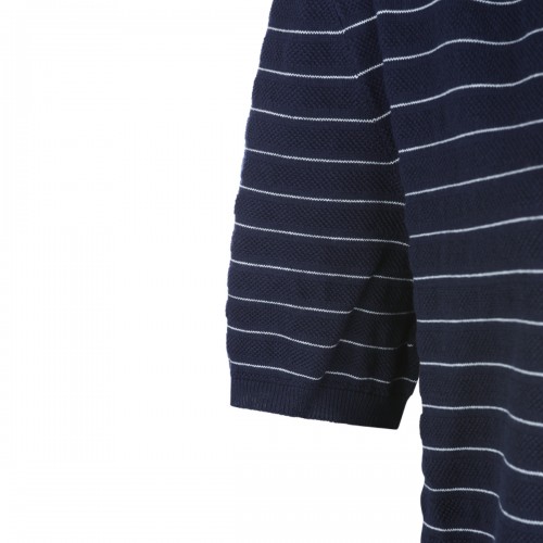 BLUE COTTON STRIPED POLO SWEATER