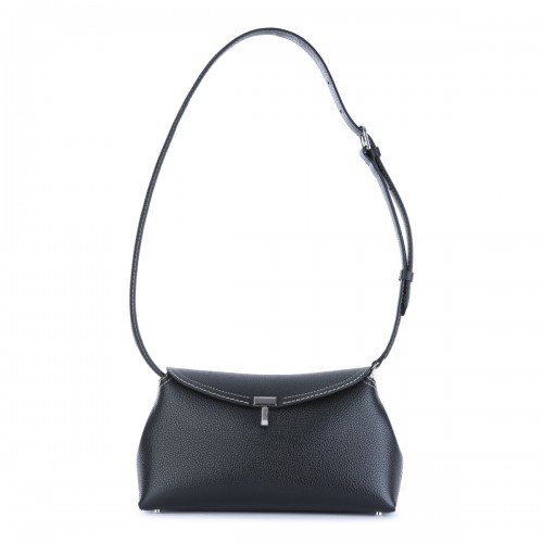 BLACK LEATHER T-LOCK CLUTCH