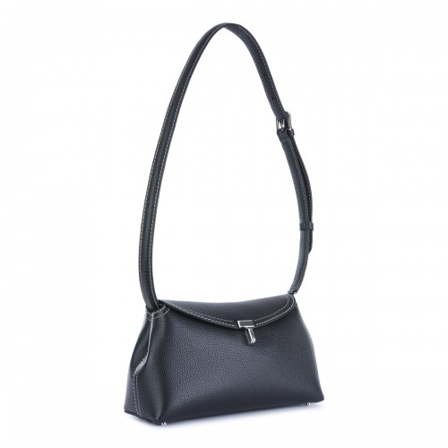 BLACK LEATHER T-LOCK CLUTCH
