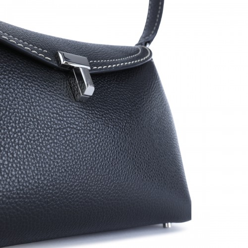 BLACK LEATHER T-LOCK CLUTCH
