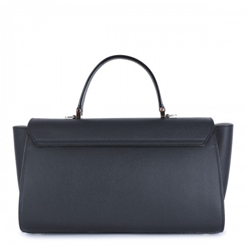 BLACK LEATHER ISIDE EDITOR TOP HANDLE BAG