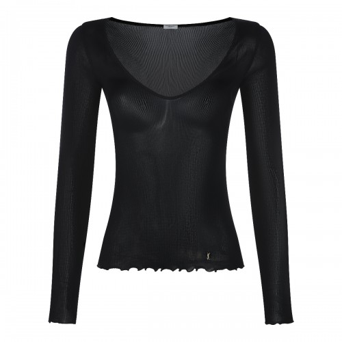 BLACK SILK LONG SLEEVED TOP