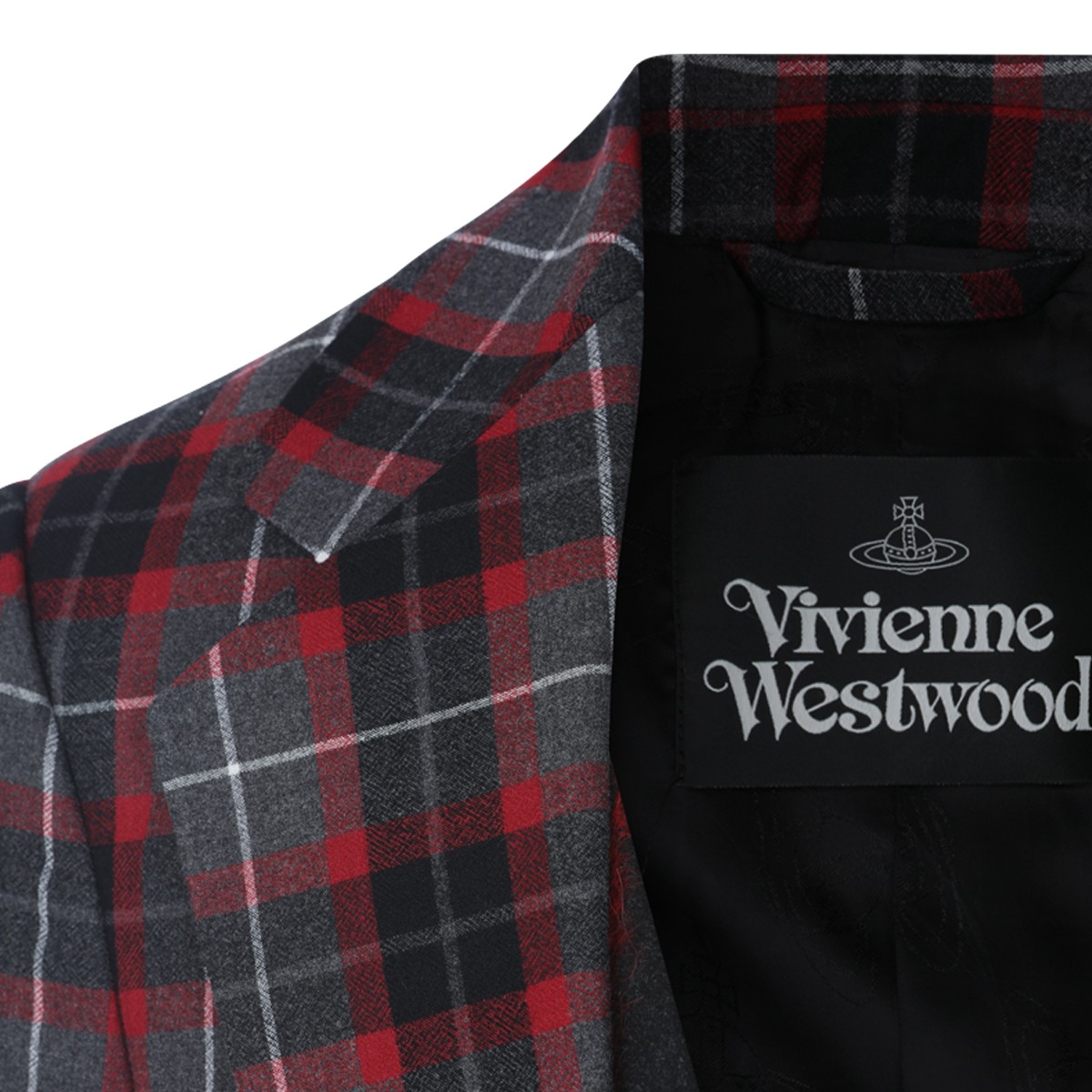 CHARCOAL AND RED VIRGIN WOOL BLAZER