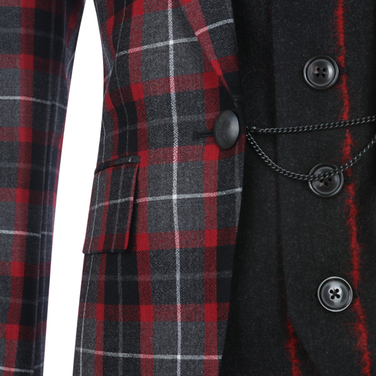 CHARCOAL AND RED VIRGIN WOOL BLAZER
