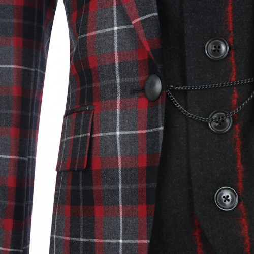 CHARCOAL AND RED VIRGIN WOOL BLAZER