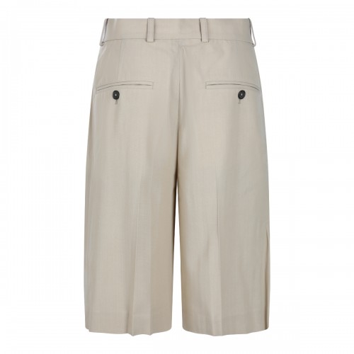 OVERCAST BEIGE VISCOSE AND WOOL BLEND TAILORED SHORTS