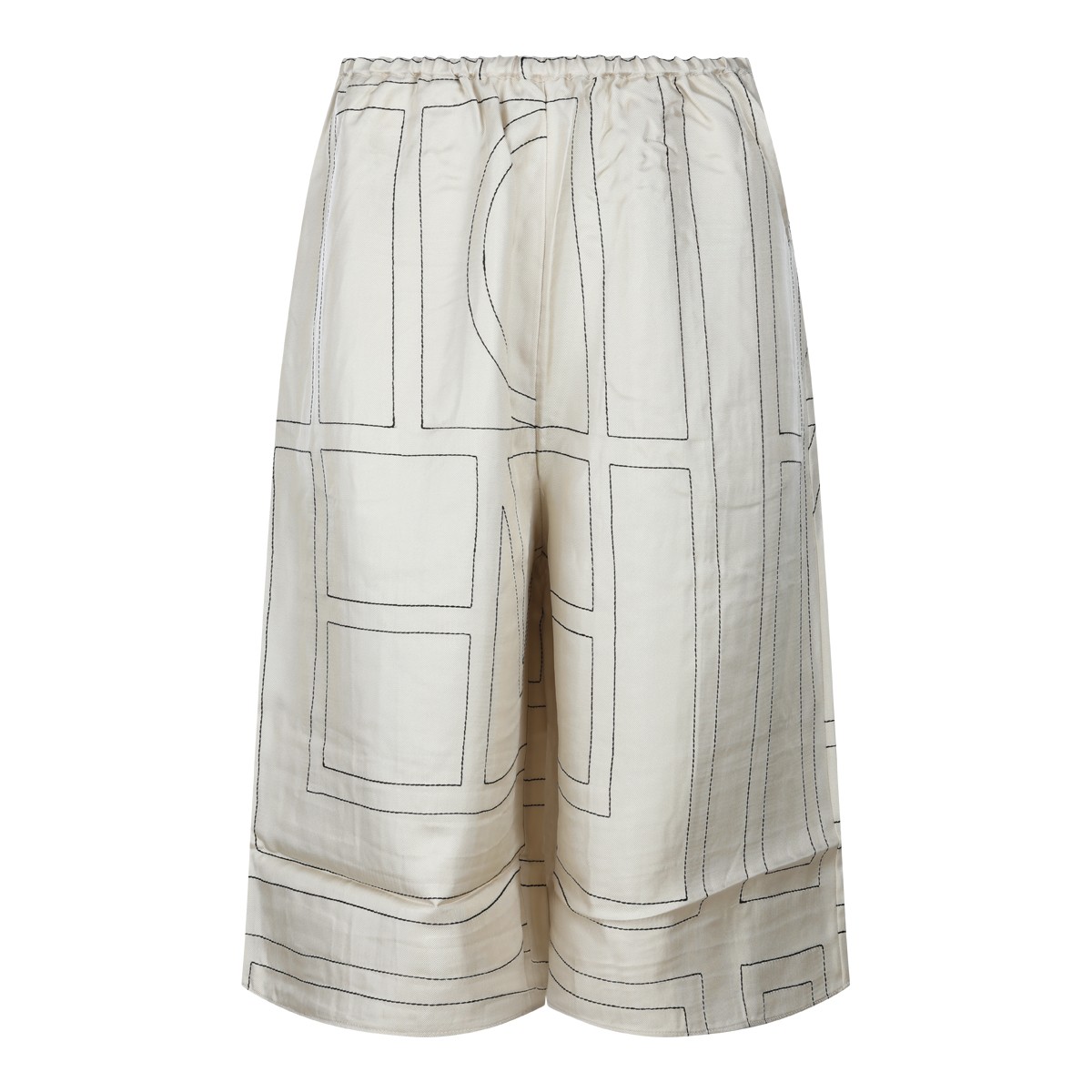 IVORY SILK MONOGRAM BERMUDA SHORTS