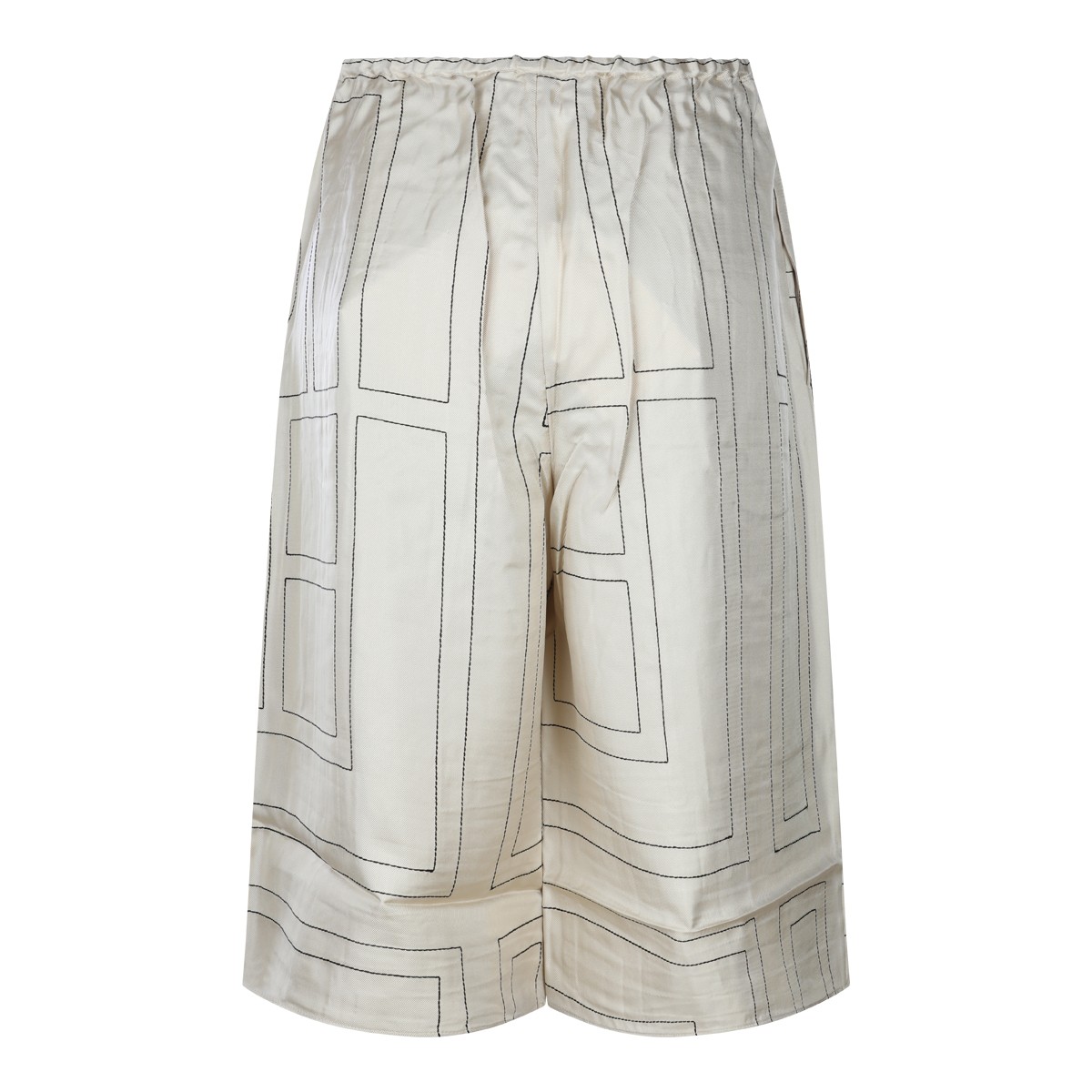 IVORY SILK MONOGRAM BERMUDA SHORTS