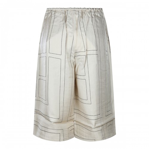 IVORY SILK MONOGRAM BERMUDA SHORTS