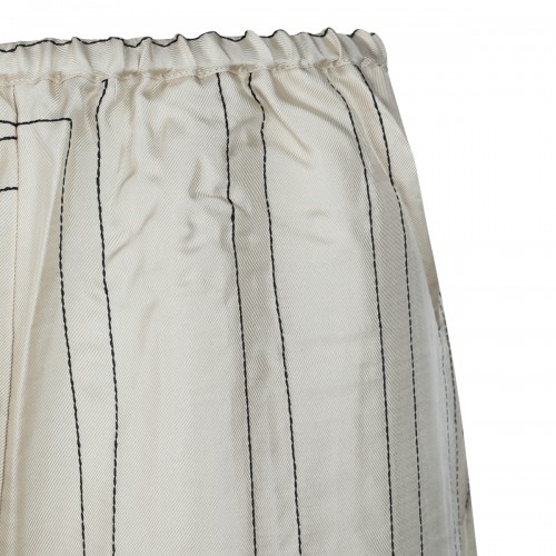 IVORY SILK MONOGRAM BERMUDA SHORTS