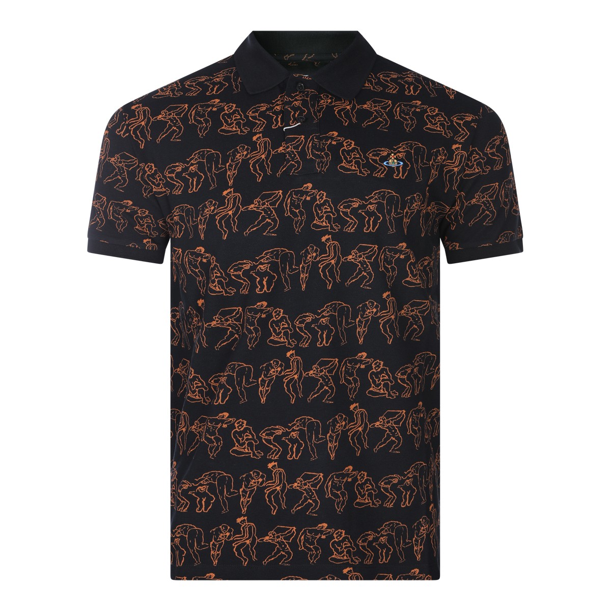 BLACK AND ORANGE COTTON CALSSIC POLO...