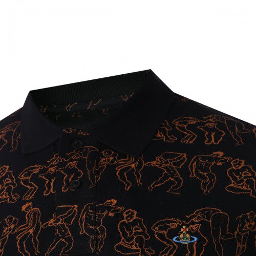 BLACK AND ORANGE COTTON CALSSIC POLO SHIRT