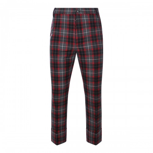 CHARCOAL AND RED VIRGIN WOOL STRETCH GEORGE TURNUP PANTS