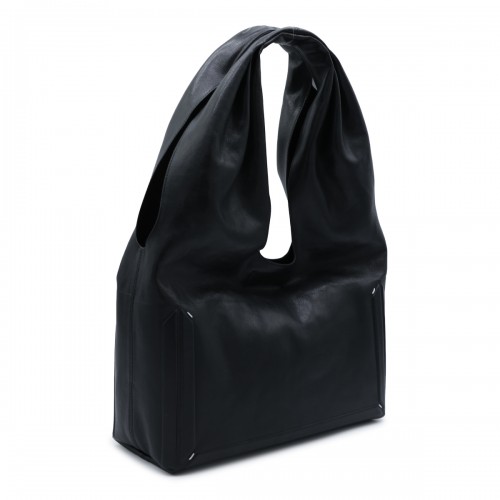 BLACK LEATHER BOX BAG MEDIUM SHOULDER BAG
