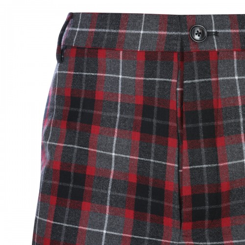 CHARCOAL AND RED VIRGIN WOOL STRETCH GEORGE TURNUP PANTS