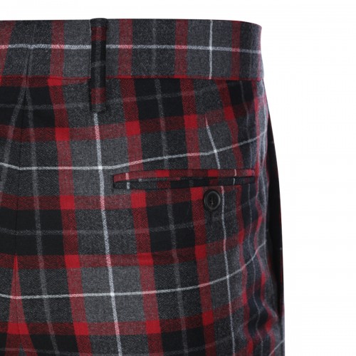 CHARCOAL AND RED VIRGIN WOOL STRETCH GEORGE TURNUP PANTS