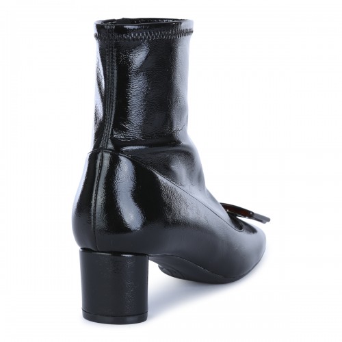 BLACK LEATHER ROUNDY TURTLE STRETCH BOOTS