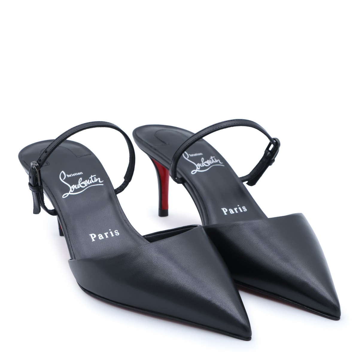 BLACK LEATHER MILENA MULE PUMPS