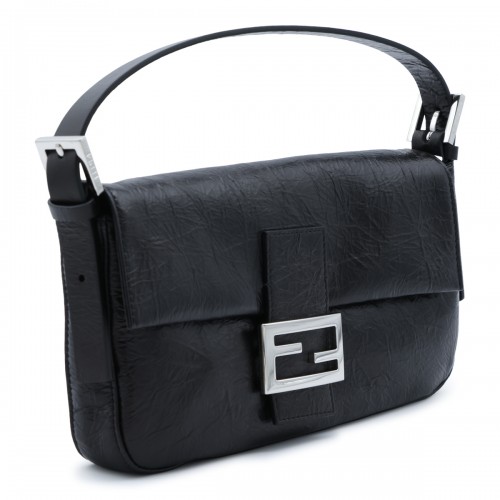 BLACK LEATHER BAGUETTE SHOULDER BAG