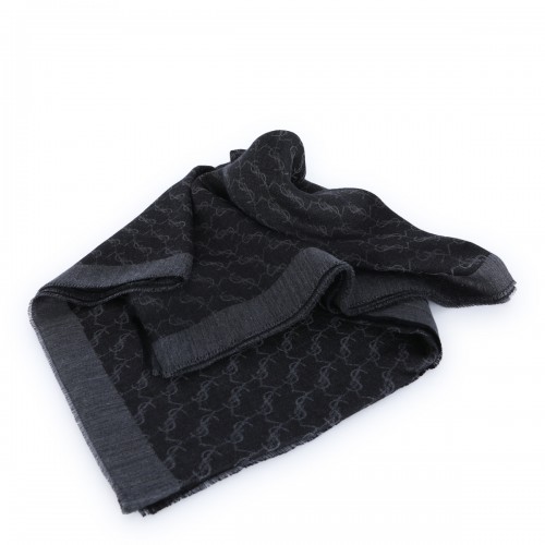 BLACK WOOL AND SILK SCARF
